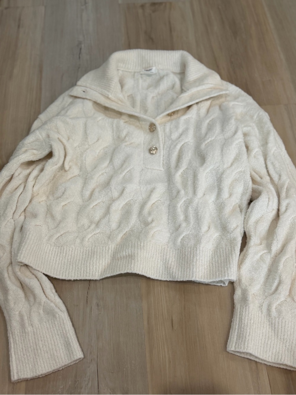 Cozy Cable Knit Cream Collared Sweater